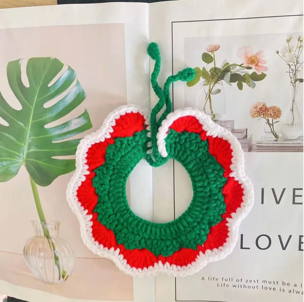 New Design Cute Christmas Pet Accessories Adjustable Dog Cat Knitting Bandana Scarf Collar