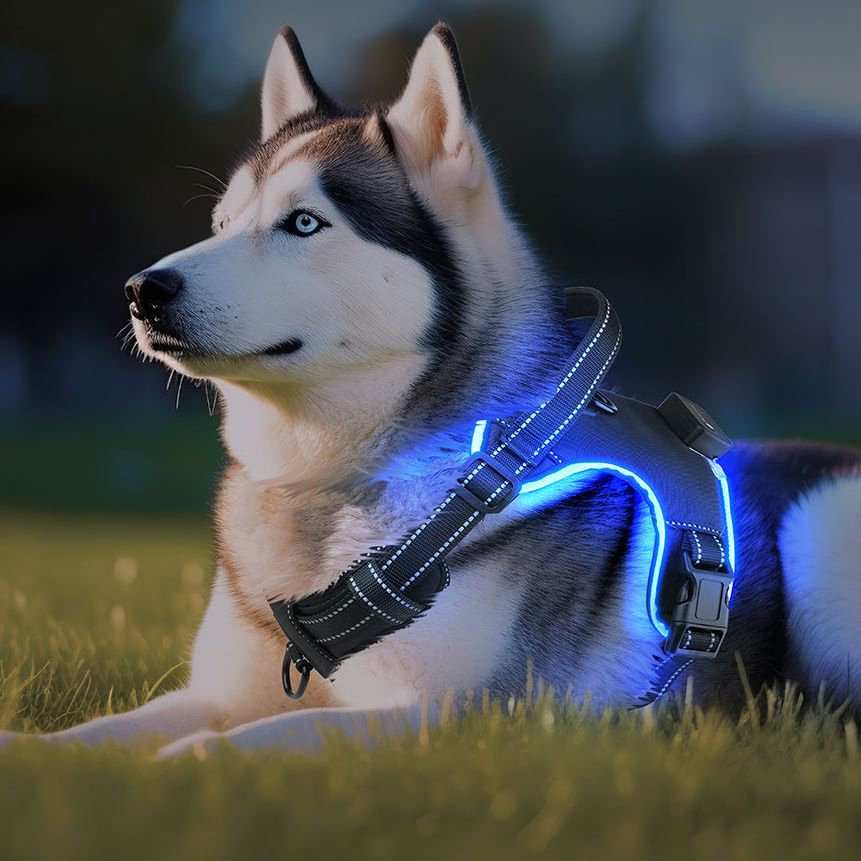 Light LED Dog Harness No Pull Reflective Breathable Heavy Duty Large Training Tactical Service Custom Pet Dog Harness