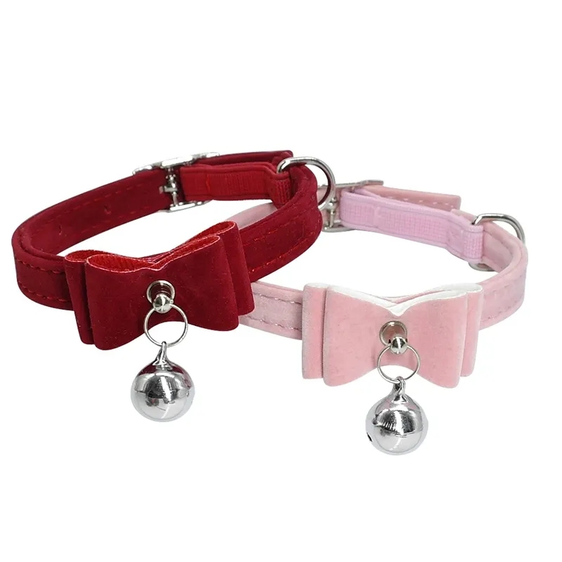 Cute Cat Collar Small Puppy Cat Collars Velvet Bow Kitten Cat Collar Bowknot Necklace with Bell for Dogs Cats Chihuahua Yorkie