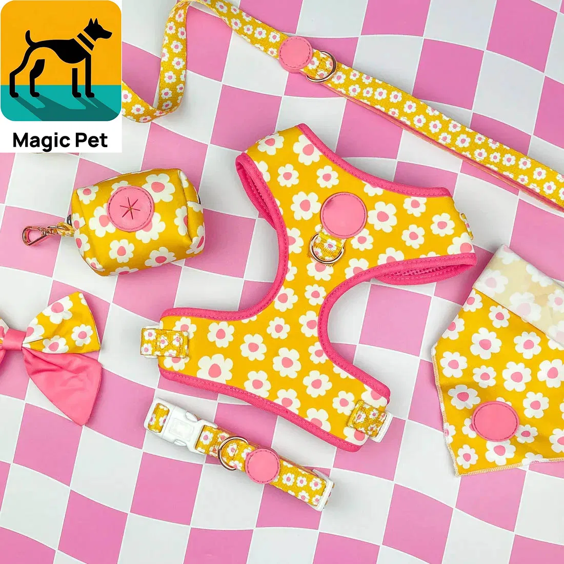 Custom Neoprene Dog Harness Padded with Printed Pattern Logo Pet Leash