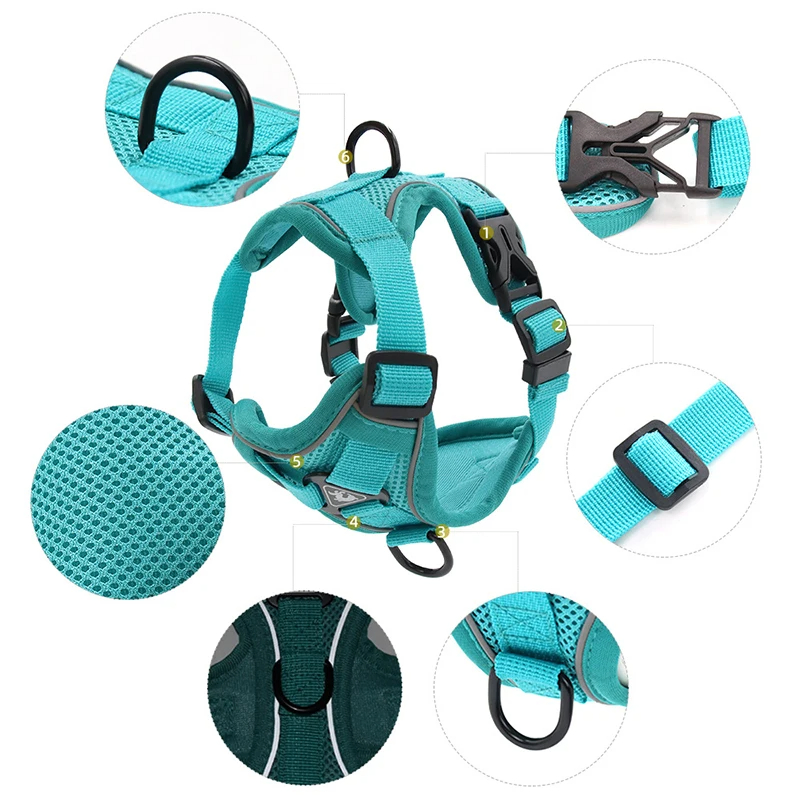Adjustable Double-Sided Reflective Polyester Mesh Pet Harness Vest and Leash Set
