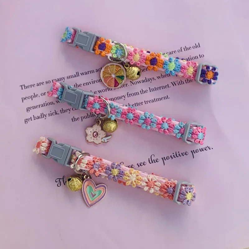 Colorful Adjustable Buckle Rainbow Flower Lace Kitten Collar