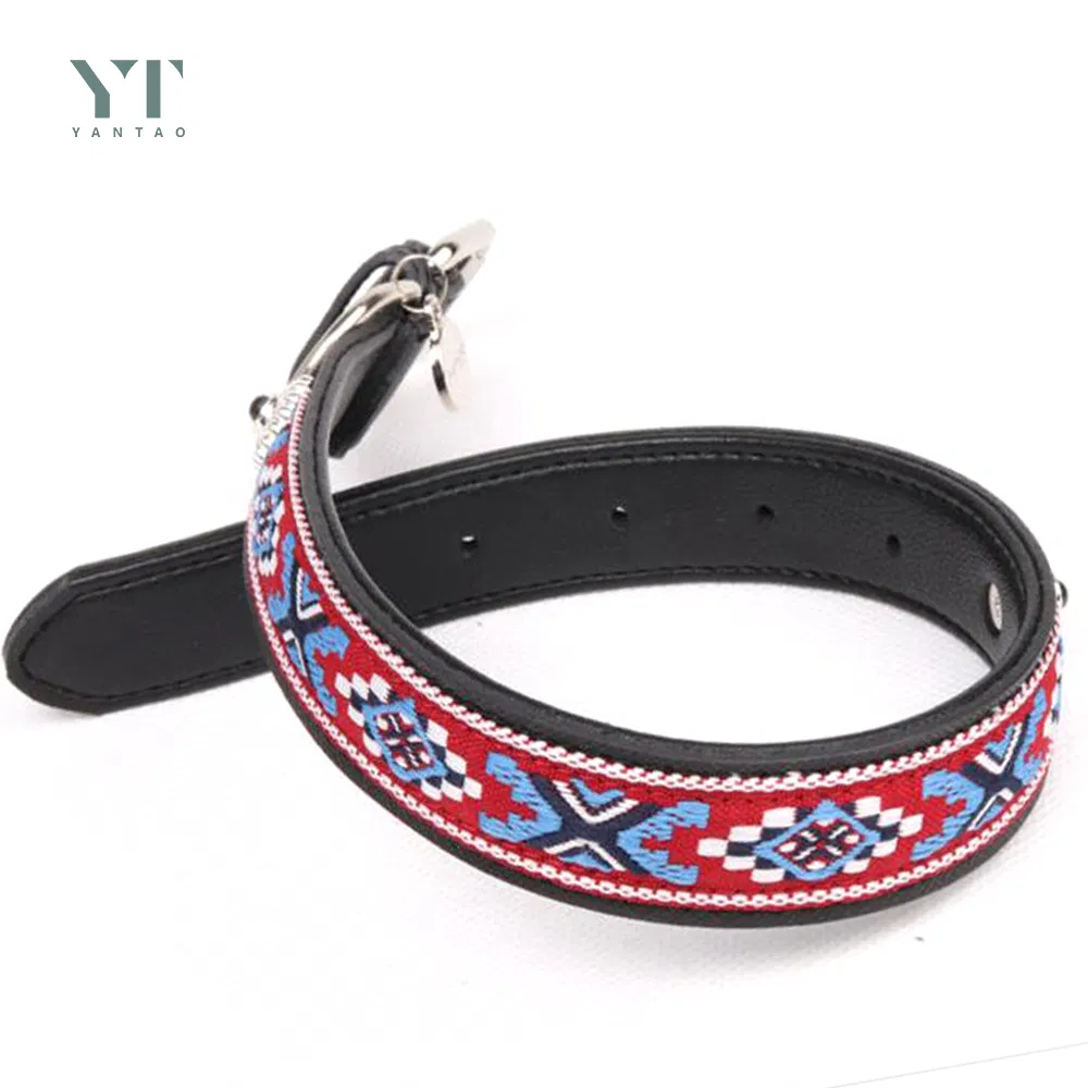 Wholesale Pet Products Custom Adjustable Bohemia Decoration Leather Dog Collar Luxury Design Personalized Nylon Fabric Pet Collar for Dogs