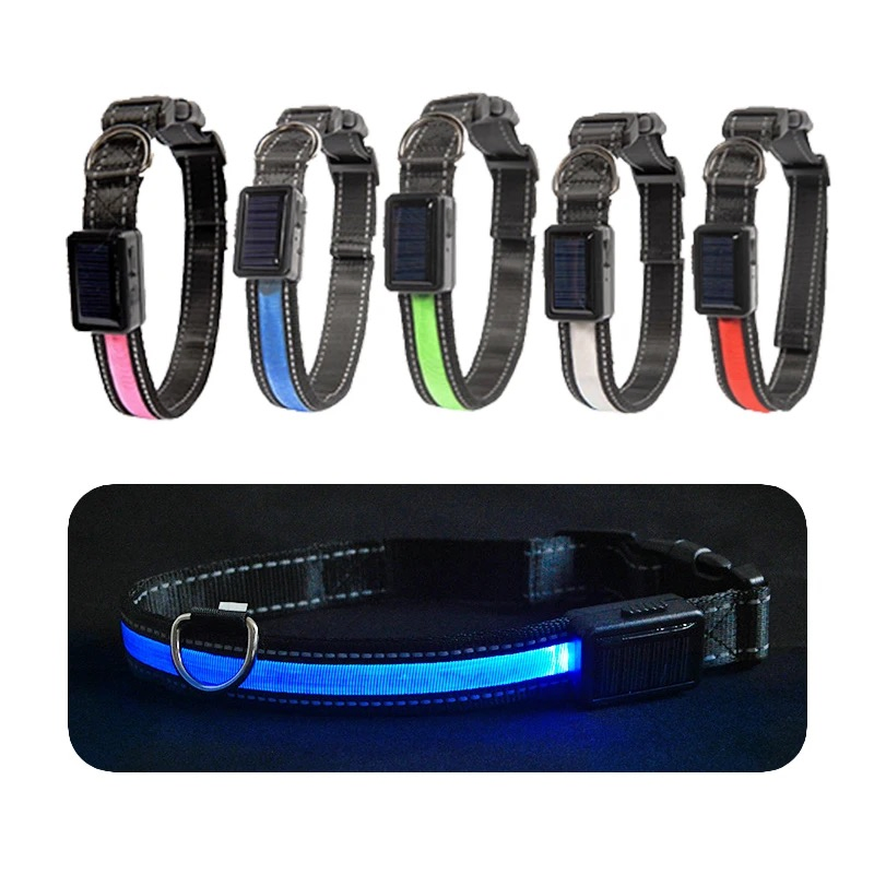 Use Solar Panel USB Charging Luminous Dog Collar Logo Adjustable Luminous Pet Nylon Dog Collar