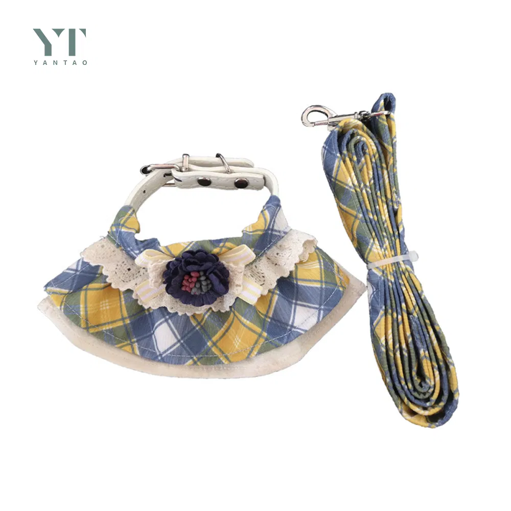 Personalized Design Custom Logo Luxury Cotton Floral Dog Collar with Leash for Small and Medium Sized Dogs