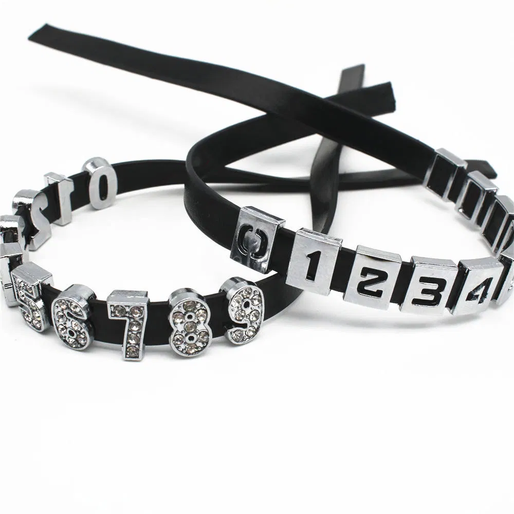 Wholesale 0-9 Full Rhinestone Slide Hollow Metal Number Charm Beads Fit 8mm Dly Belt Bracelet