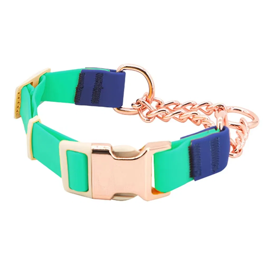 Luxury Multi-Color Waterproof Adjustable Design PVC Martingale Chain Dog Collars Gold O Ring Training Dog Collar