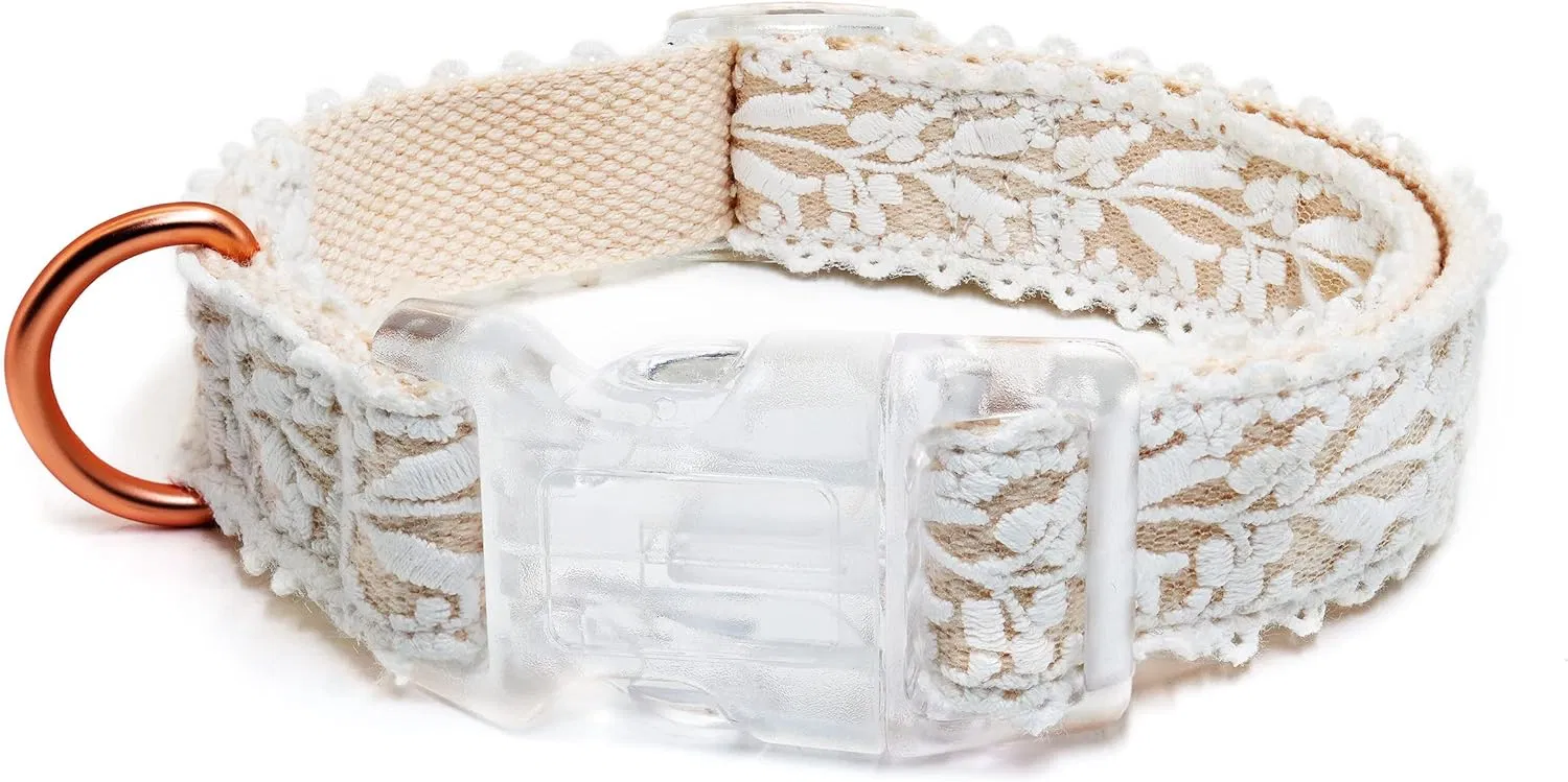 Dog Collar and Leash Set Cotton Lace Handmade Dog Collar Leash Set