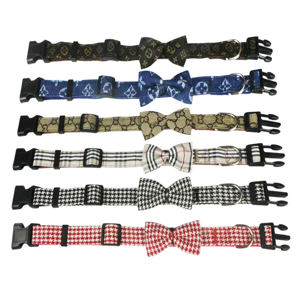 Pet Dog Collar with Tie Bow Decor Teddy Outdoor Walking Leash Cloth