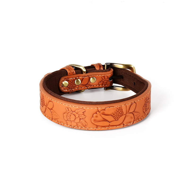 Adjustable Floral Leather Dog Collar for Small and Medium Dogs