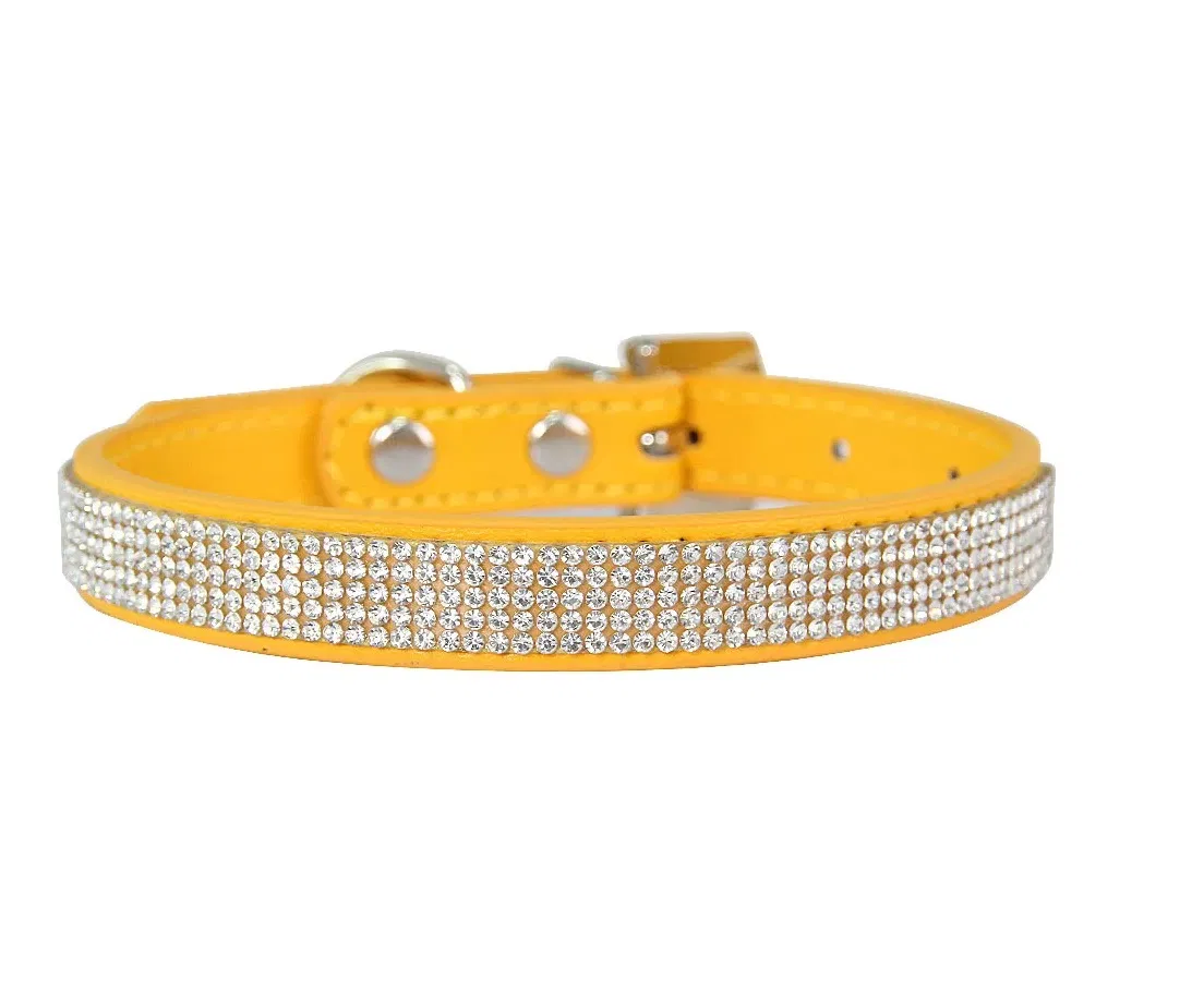 Hot Sale Luxury Pet Dog Collars Adjustable Bling Crytal Diamond PU Dog Collar