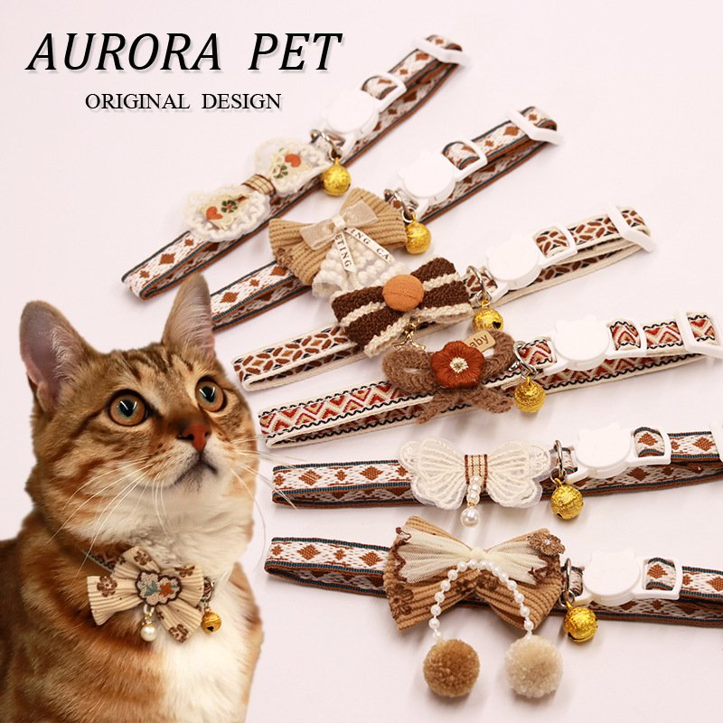 Pet Cat Collar with Lace Bow Tie Cat Dog Bell Collar