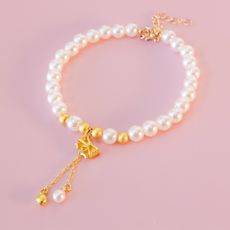 Pet Collar Cat Dog Pearl Necklace Gold Color Tiger Head Lock Bell