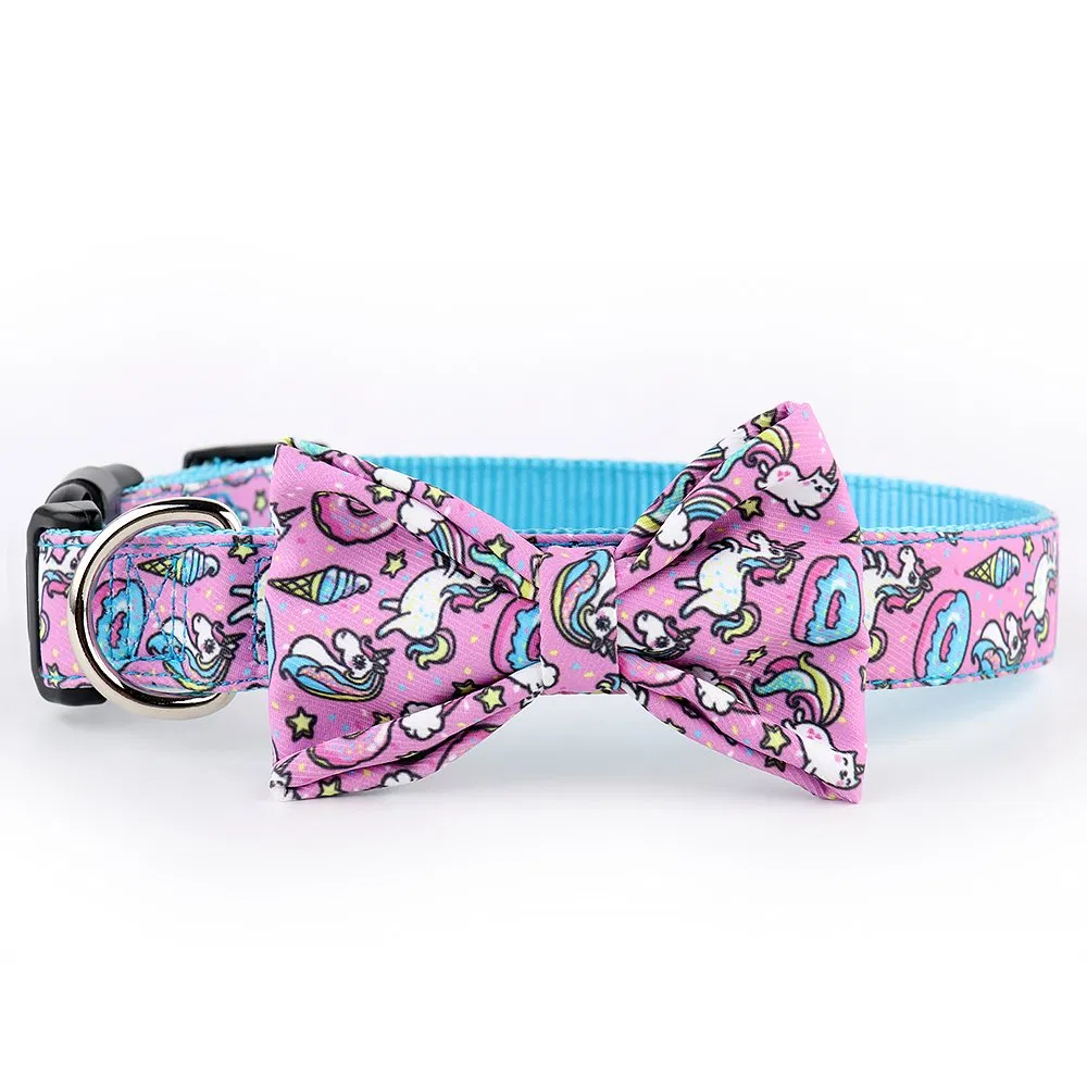 Custom Pattern Dog Accessories Polyester Dog Pets Collar with Bowknot/Factory Price/Pet Supplies/Dog Harness