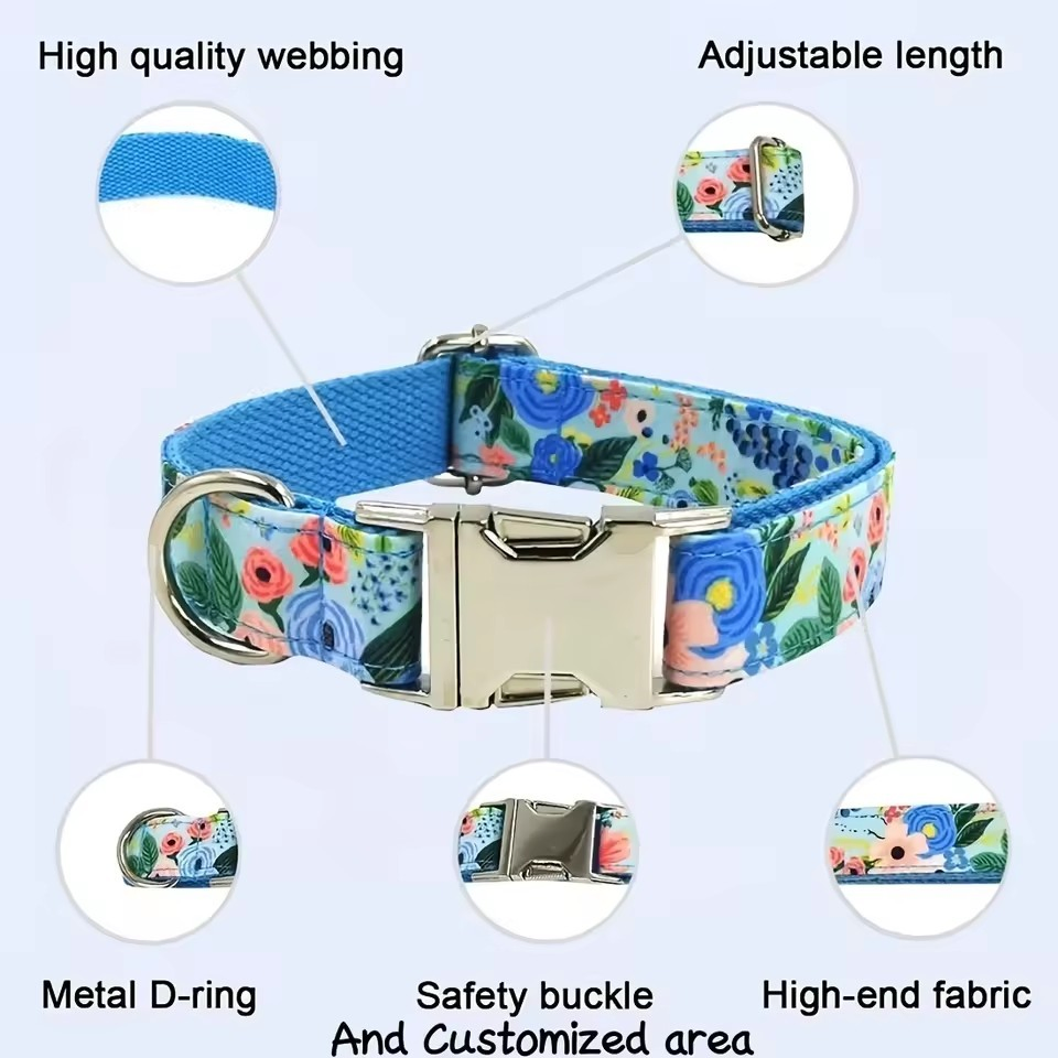 Customized Dog Collar Leash Set Fashion Print Dog Cooling Collar Luxury Training Collar Adjustable Dog Cotton Dog Collar