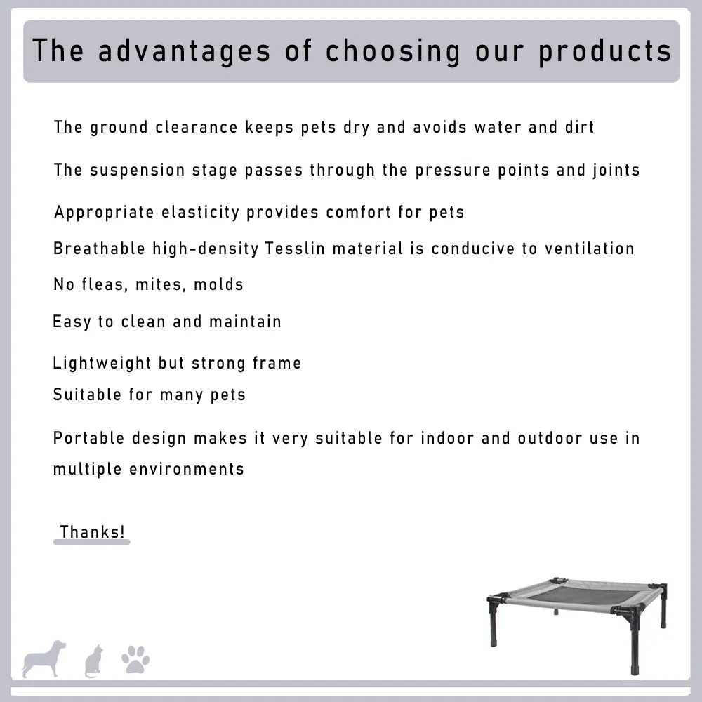 Elevated Dog Bed, Raised Pet Bed with Non-Slip Feet, Stable Frame and Durable Support Teslin Recyclable Mesh, Breathable Indoor and Outdoor, Multi-Size Breathab