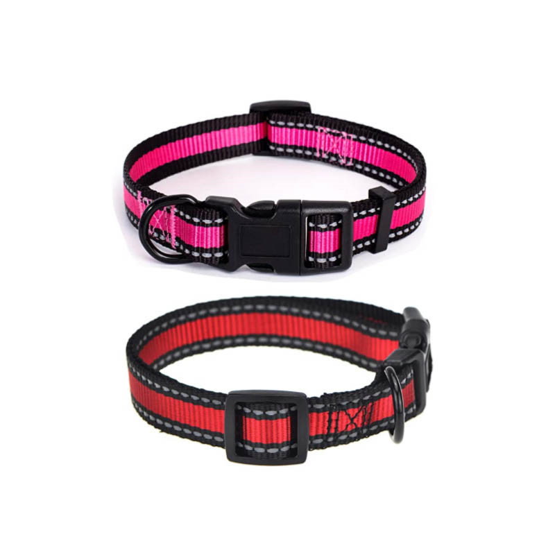 Custom Logo Reflective Polyester Pet Collars with D-Ring and Easy Buckle Release