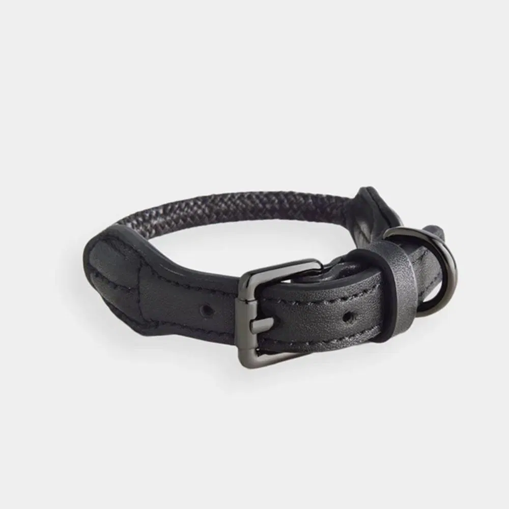 New Arrival Braided Nylon Rope Dog Adjustable Collar for Different Sizes Genuine Leather Collar with Metal Buckle for Dogs