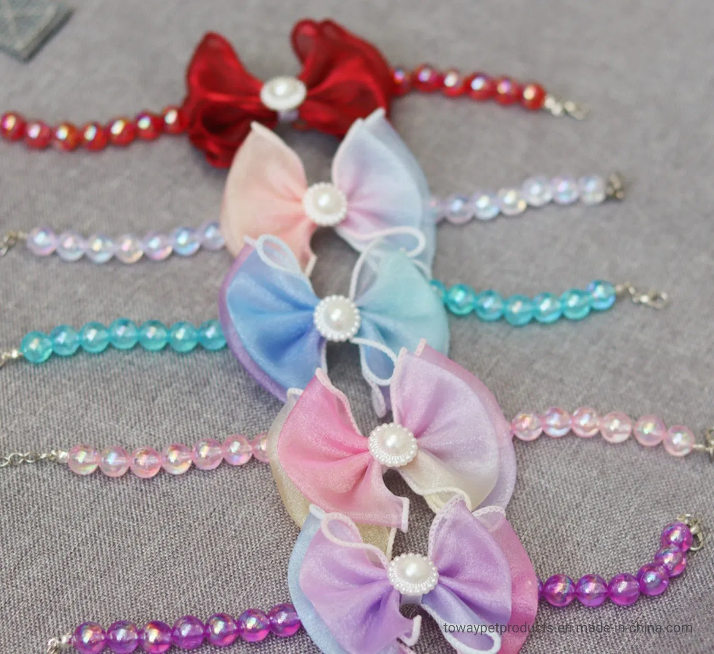 Design New Pet Pearl Bowknot Necklace Dog Collars Pup Accessories