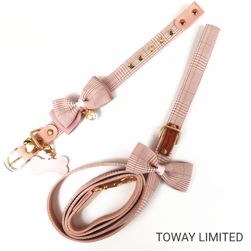 Design Classic Pet Accessories Grid Dog Bowknot Collars with Leash