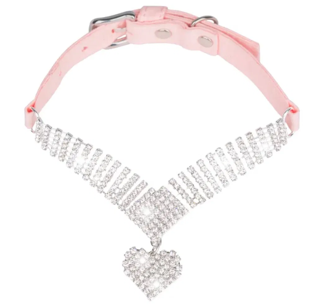 New Heart-Shaped Pet Necklace Dog Chain Cat Crystal Love Collar
