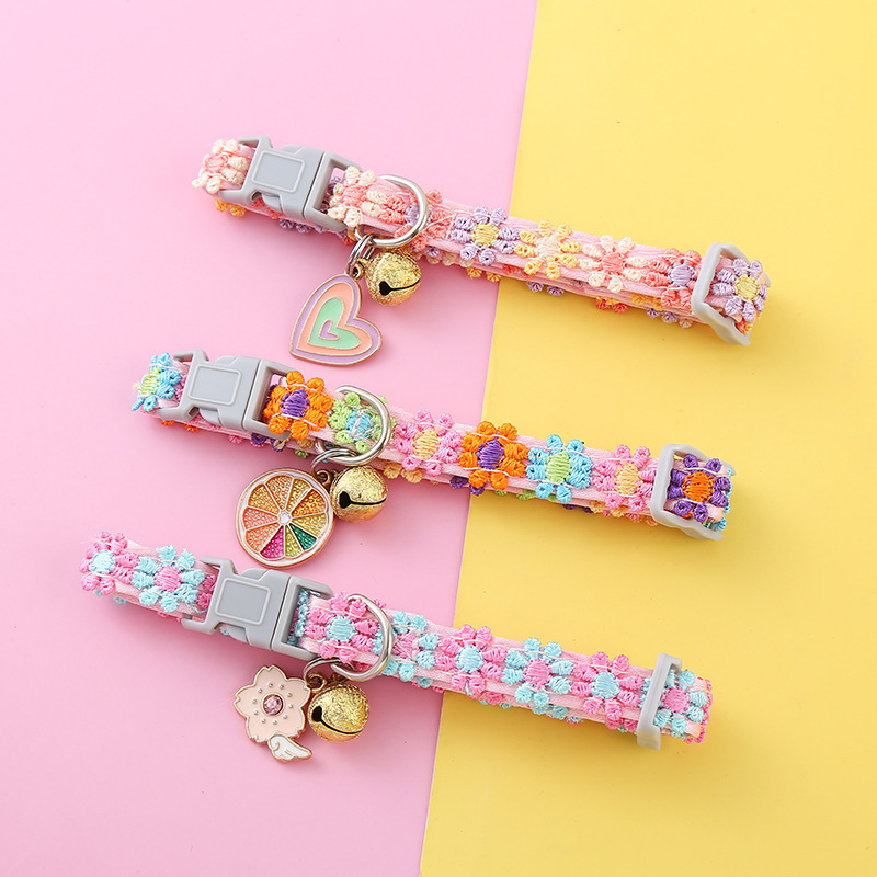 Colorful Adjustable Buckle Rainbow Flower Lace Kitten Collar Dog Accessories