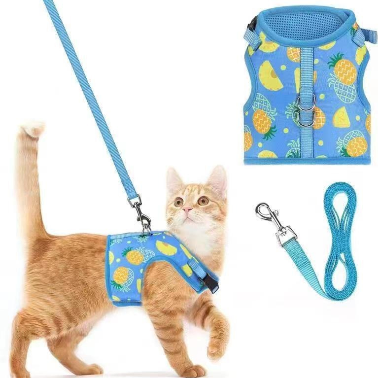 Pink Cat Harness Vest-Style Reflective Cat Harness Anti-Escape Leash Breathable Pet Carrier Bag
