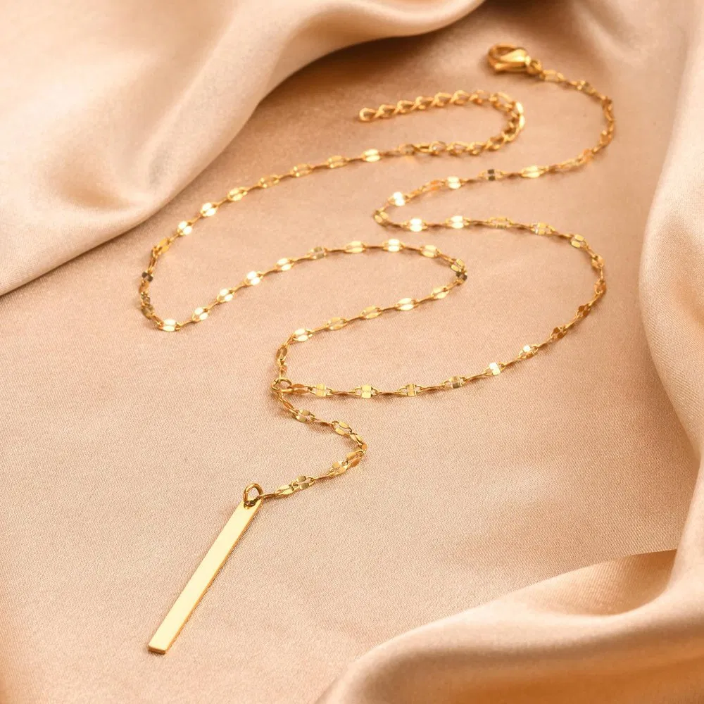 18K Gold Plated Stainless Steel Bar Tassel Necklace