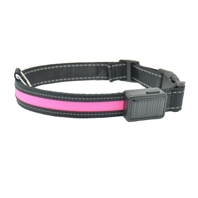 Use Solar Panel USB Charging Luminous Dog Collar Logo Adjustable Luminous Pet Nylon Dog Collar