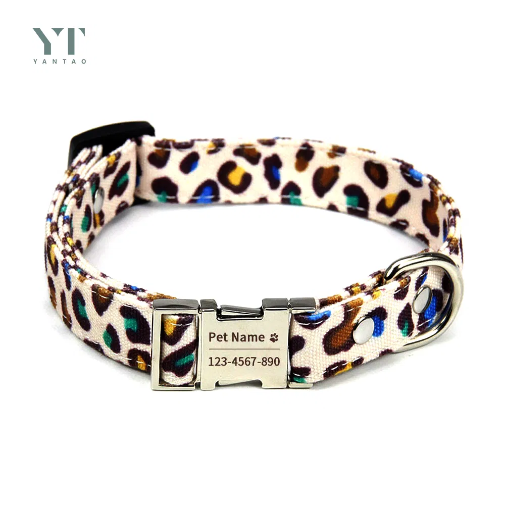 Pet Products Custom Logo Cotton Canvas Pet Collars with Nylon Webbing Dog Collar Dog Collar Safety Training Canvas Pet Collar