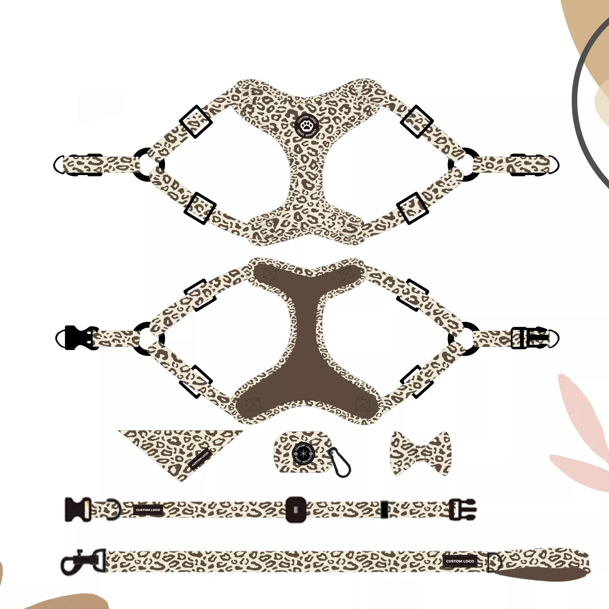 Custom Dog Collar Leash No Pull Pet Vest Adjustable Step-in Dog Harness