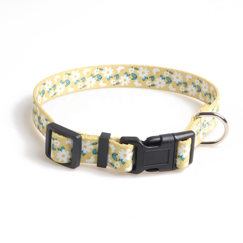 New Hand-Painted Design Ribbon Dog Collar Flower Series Plastic Buckle