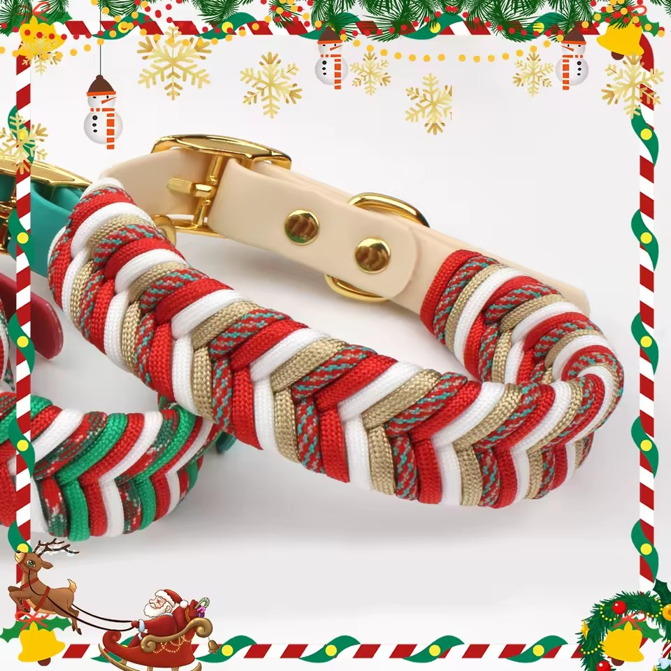 Custom Logo Handwoven Christmas Gift Decoration Waterproof Dog Collar Pet Collar Gift for Dog