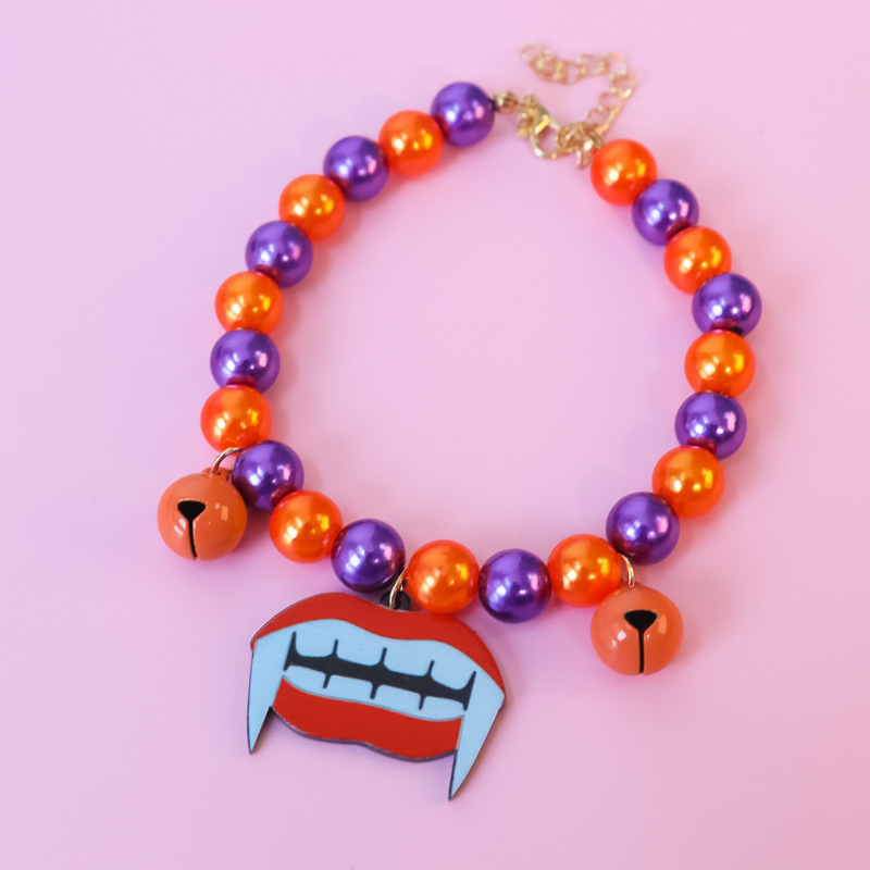 Halloween Pet Collars Cat Dog Pearl Necklace Ornaments Pumpkin Hat Skull Spider