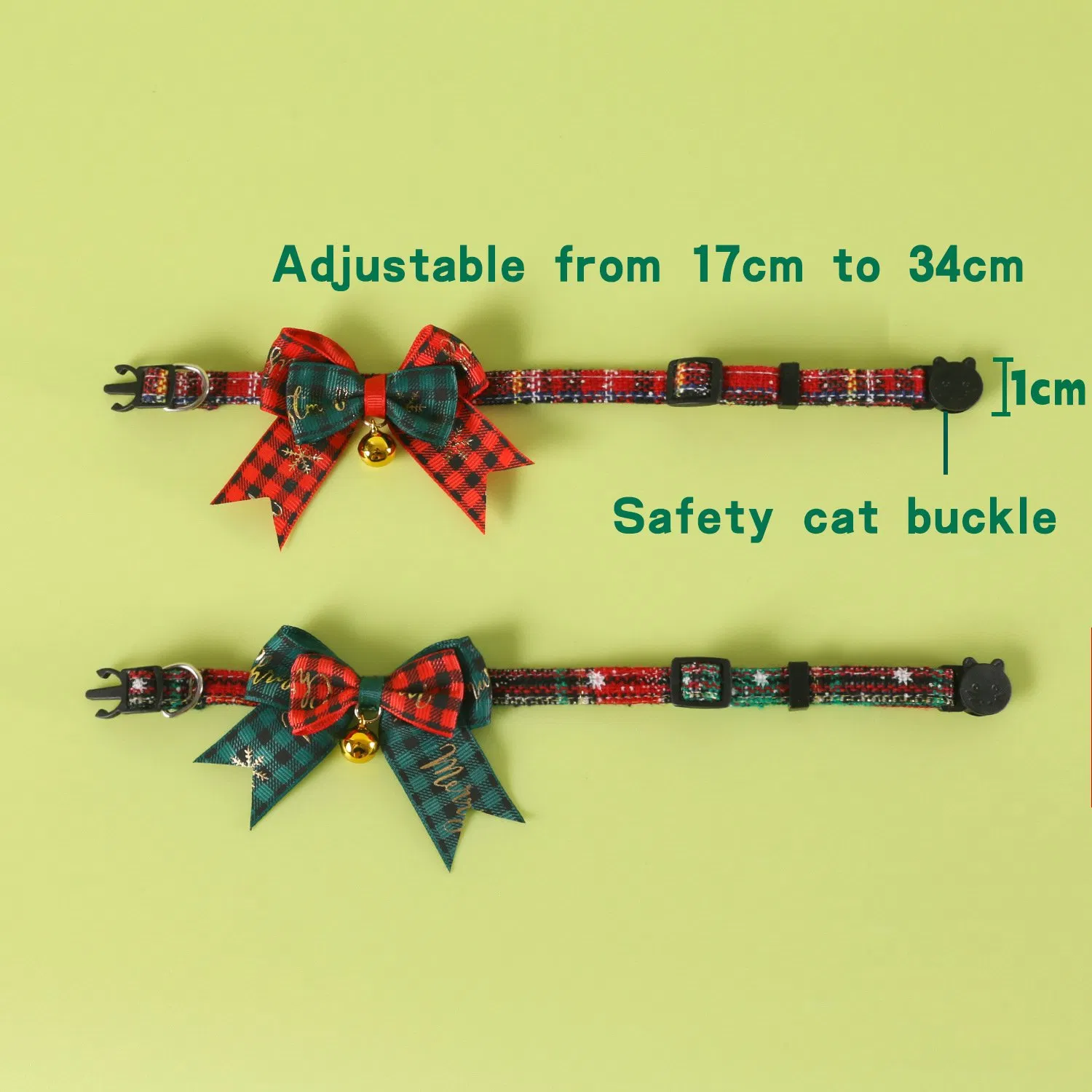 Christmas Plaid Pet Collar with Bell - Safety Breakaway Adjustable Cat Dog Collar
