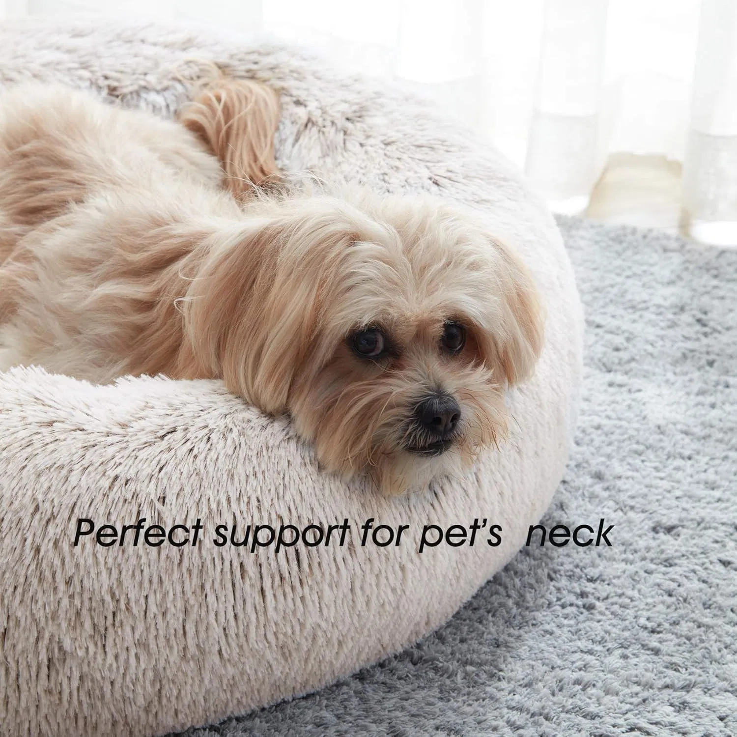 Premium Fluffy Calming Dog &amp; Cat Bed Super Soft Faux Fur Pet Bed