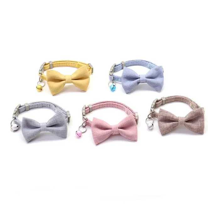 Adjustable Lovely Small Bell with Bow Cotton Quilt Dog Collar