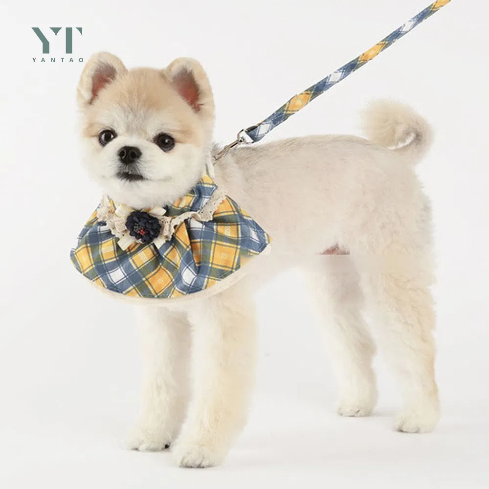 Personalized Design Custom Logo Luxury Cotton Floral Dog Collar with Leash for Small and Medium Sized Dogs