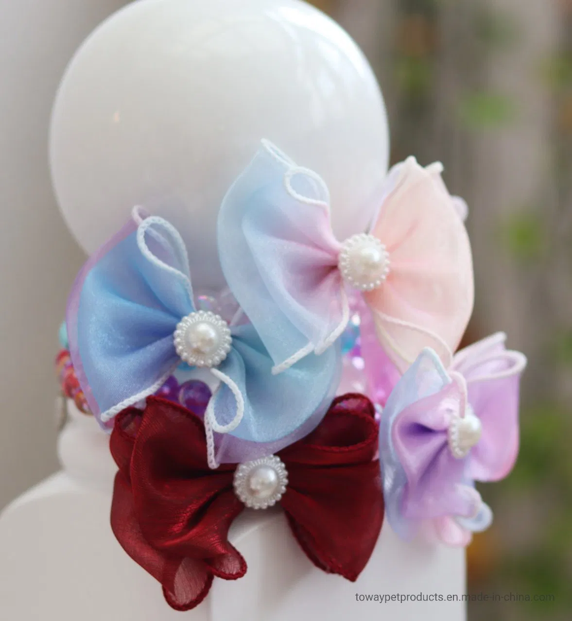 Design New Pet Pearl Bowknot Necklace Dog Collars Pup Accessories