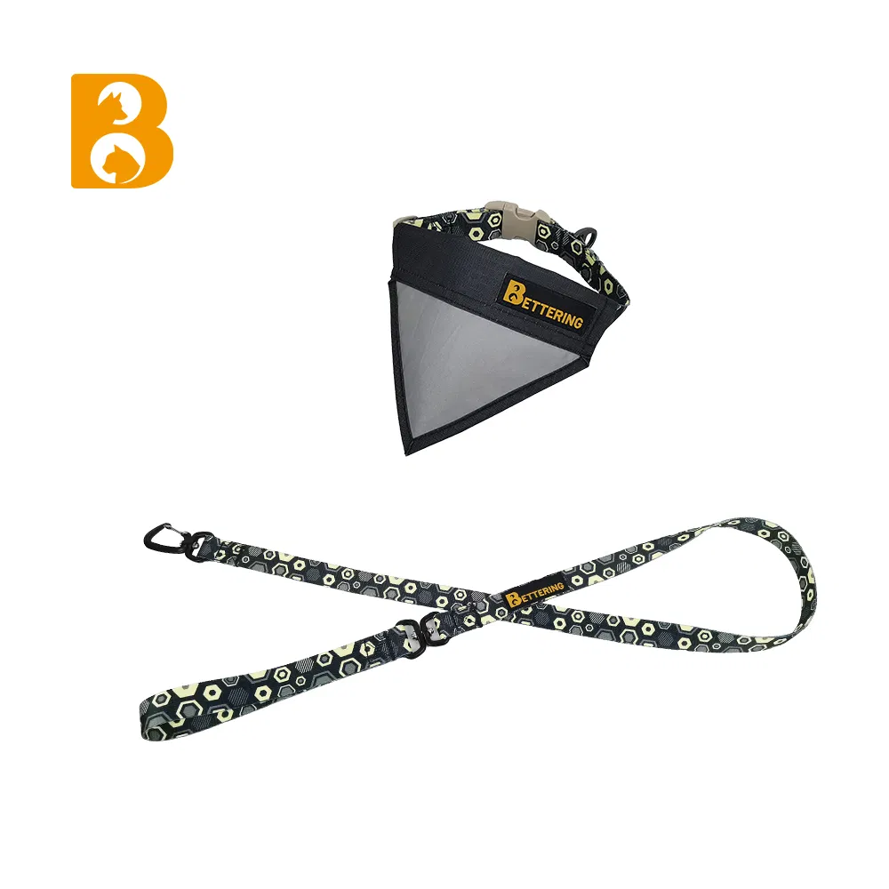 Bettering Strong Reflective Adjustable Black Dog Bandana Collar Matching Pet Dog Leash Leads