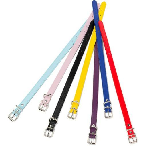 Pet Plain PU Leather Dog Collar with Metal Buckle D Ring Adjustable Dog Training Collar Belt for Cat Supply