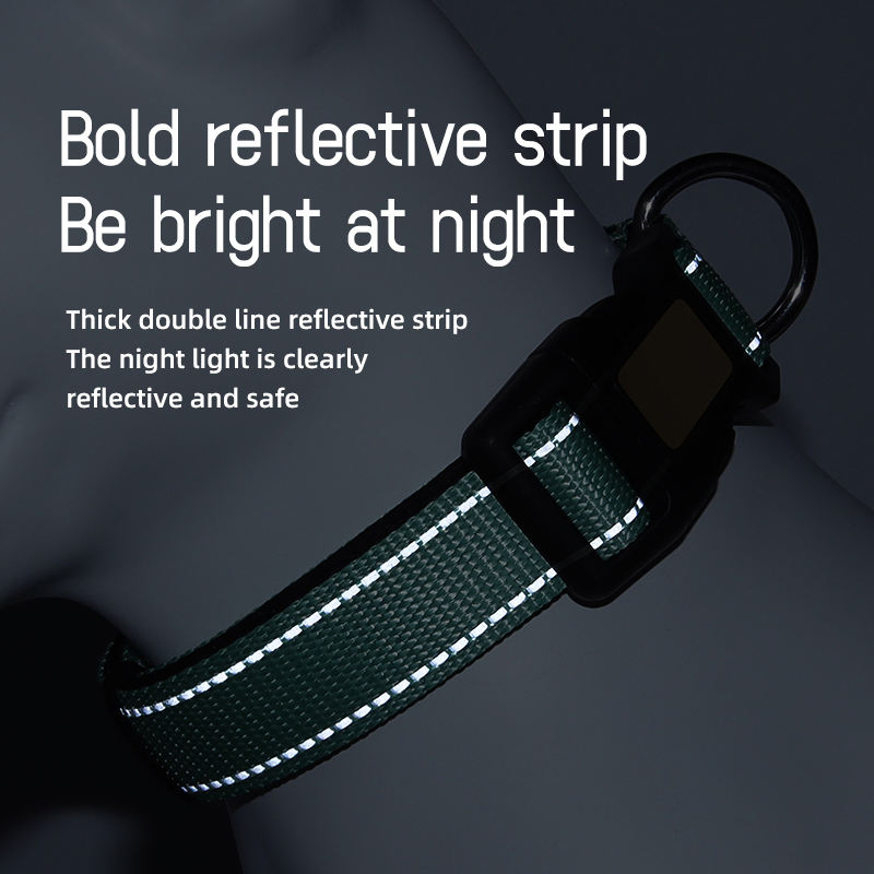 Anti-Escape Reflective Modern Luxury Soft Nylon Outdoor Anti-Lost Adjustable Engravable Dog Collar