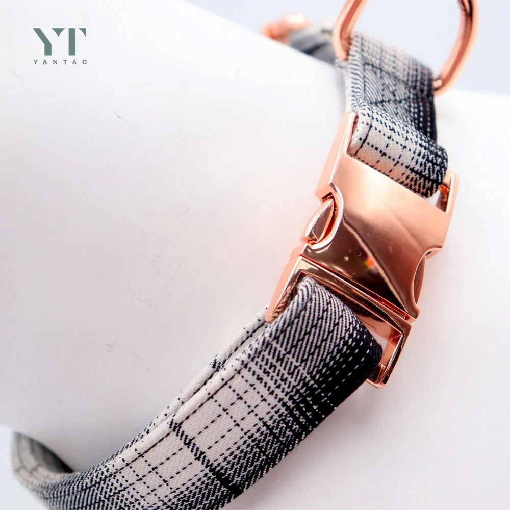 Custom Luxury Pet Supplies Fabric Designer Cotton Dog Leash and Collar Set Metal Buckle Dog Leash and Collar for Dogs