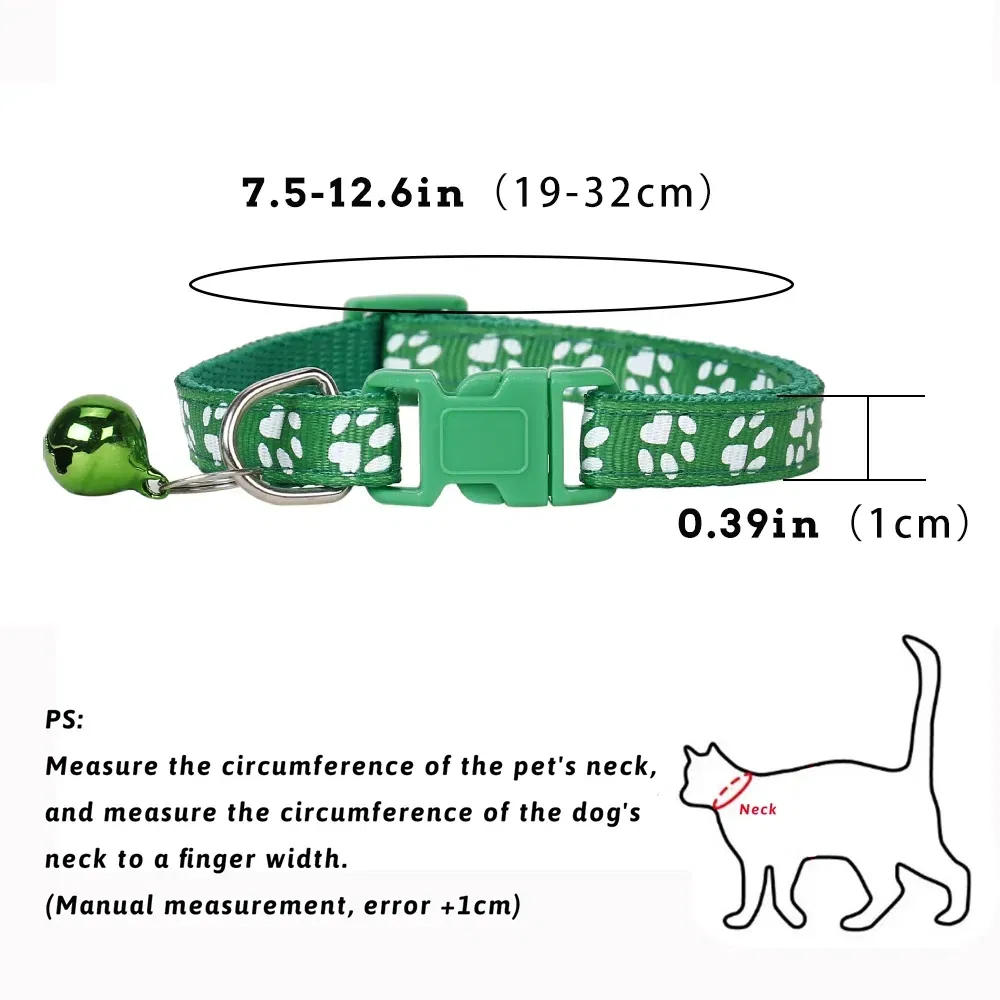 Pet Collar with Bell Cartoon Footprint Colorful Dog Puppy Cat Accessories Kitten Collar Adjustable Safety Bell Ring Necklace Pet