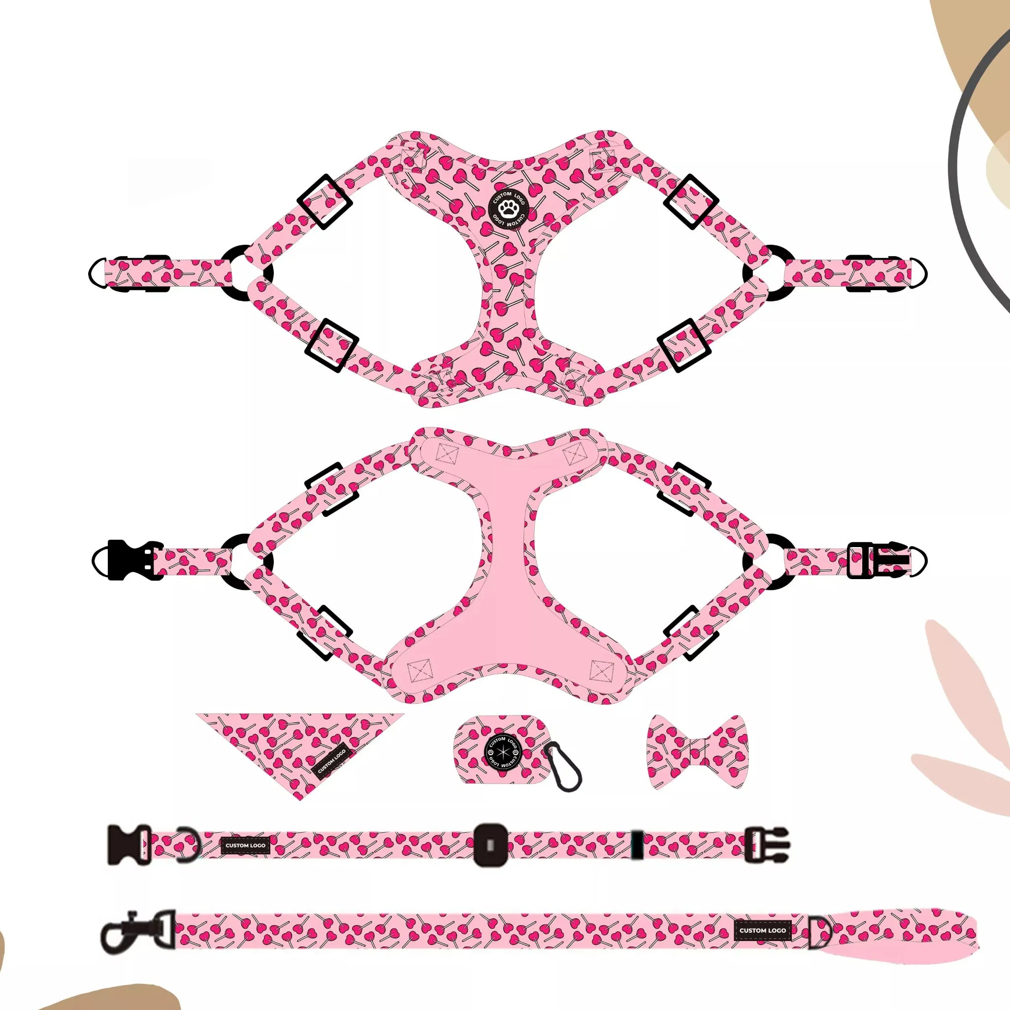 Custom Dog Collar Leash No Pull Pet Vest Adjustable Step-in Dog Harness