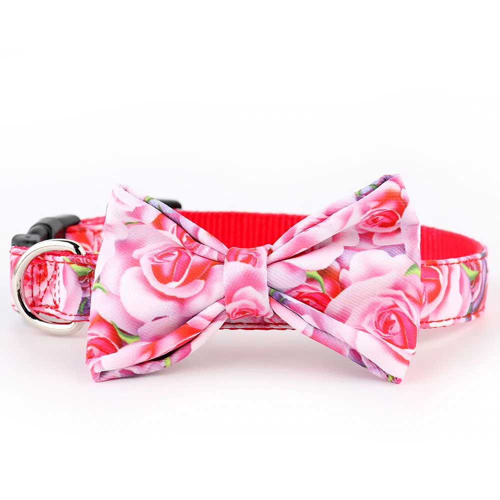 Custom Pattern Dog Accessories Polyester Dog Pets Collar with Bowknot