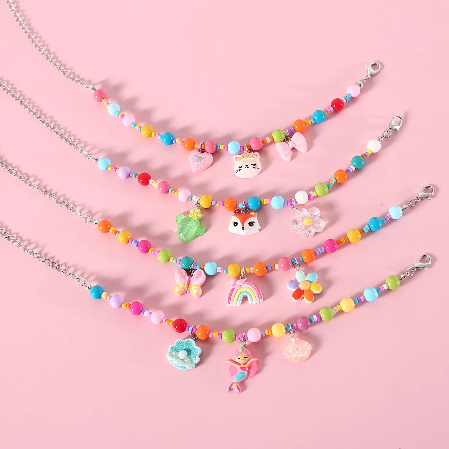 Colorful Bead Pet Collar with Charms - Adjustable Cat &amp; Small Dog Necklace