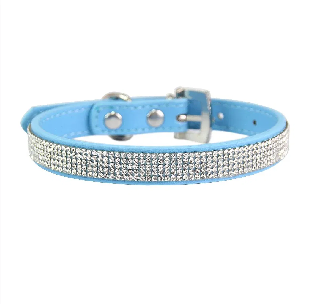 Hot Sale Luxury Pet Dog Collars Adjustable Bling Crytal Diamond PU Dog Collar