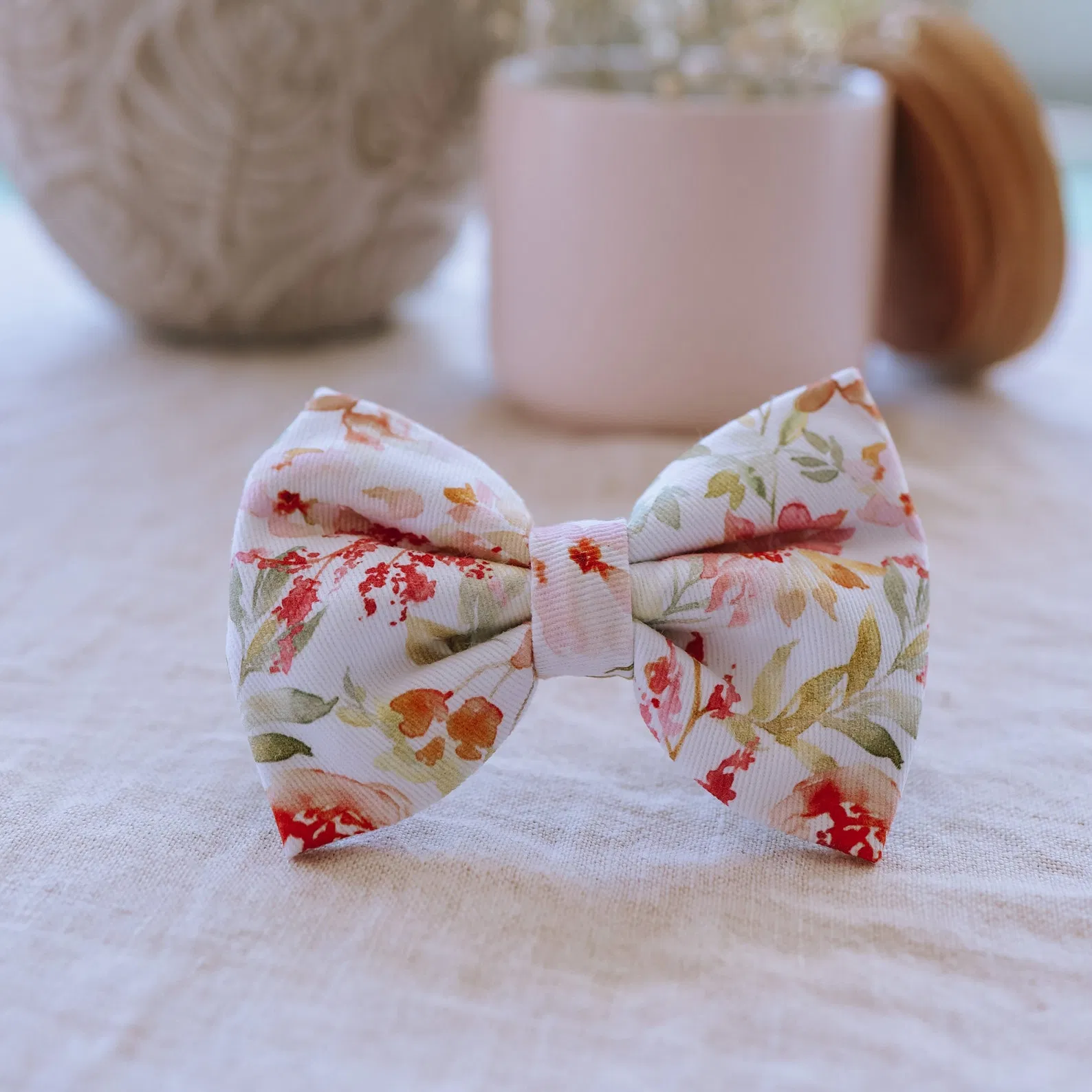 OEM Unique Design Leaves Printing White Cotton Luxury Customized Best Pet Bow Tie Set Innovative Rose Gold Dog Collar Leash