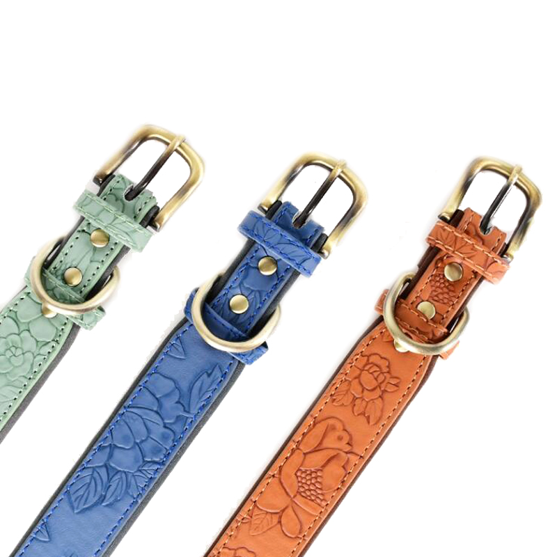 Vintage Fashion Embossed Leather Dog Collar